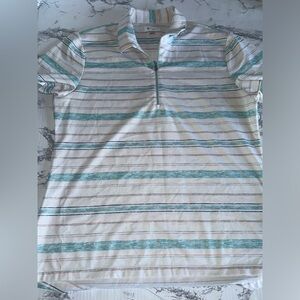 Greg Norman Polo Shirt Womens Large 1/4 Zip  Golf Shirt Teal White Stripe EUC